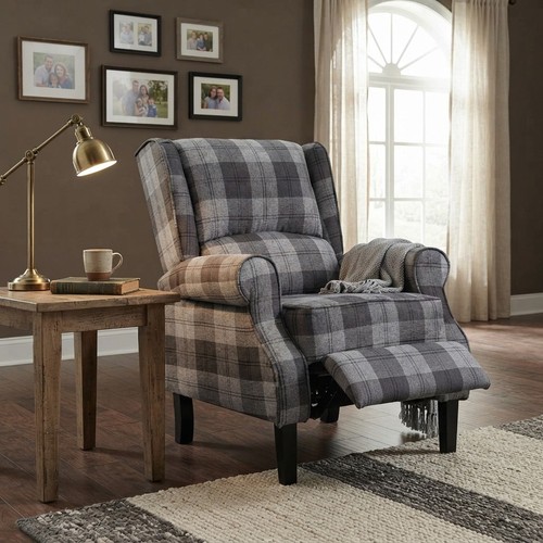 Elegant grey tartan recliner - elegant,